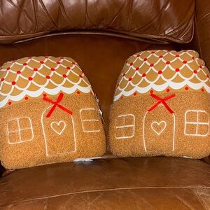 Cozy Gingerbread House Holiday Pillows - Brown and Red